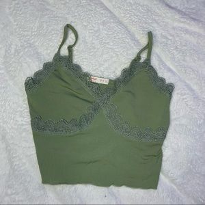 Sage Green Lace Cropped Cami Tank-top